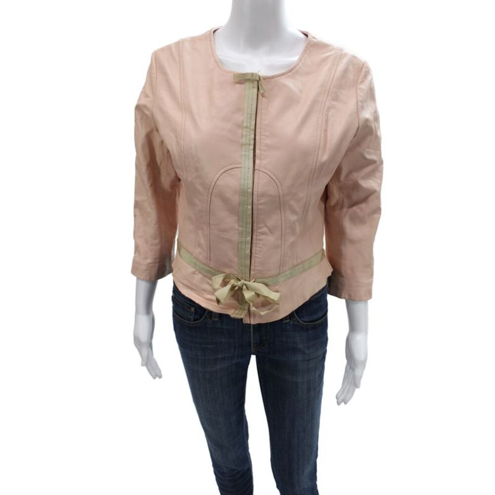 Tracy Reese Womens Pink Leather Basic Jacket Long Sleeve Size 12